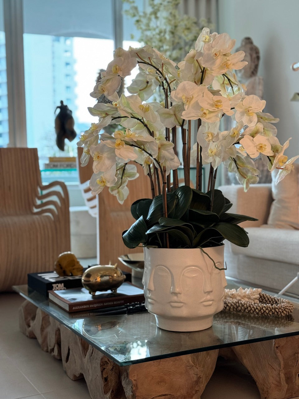 Visage Vase (White) with Orchids