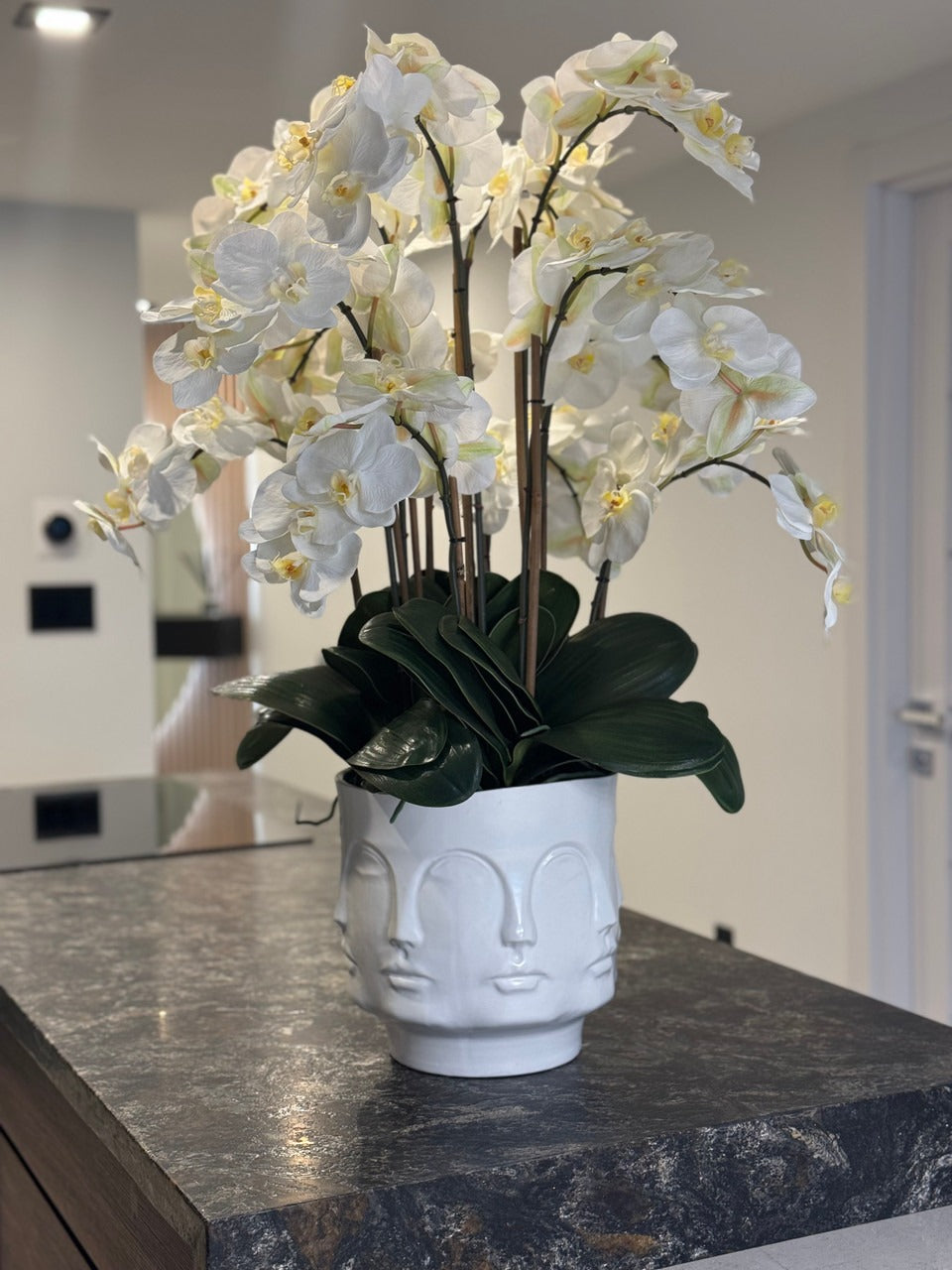 Visage Vase (White) with Orchids