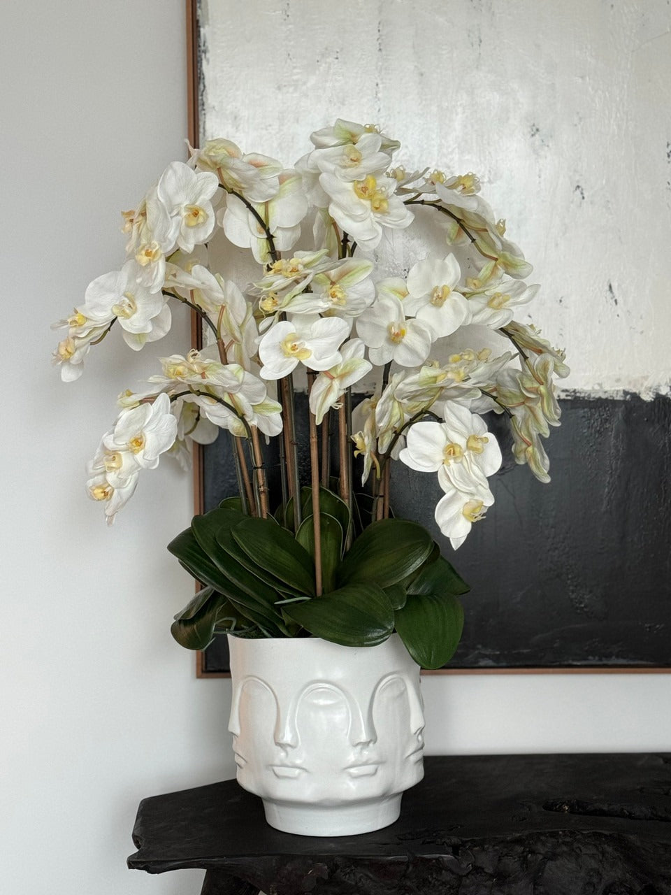 Visage Vase (White) with Orchids