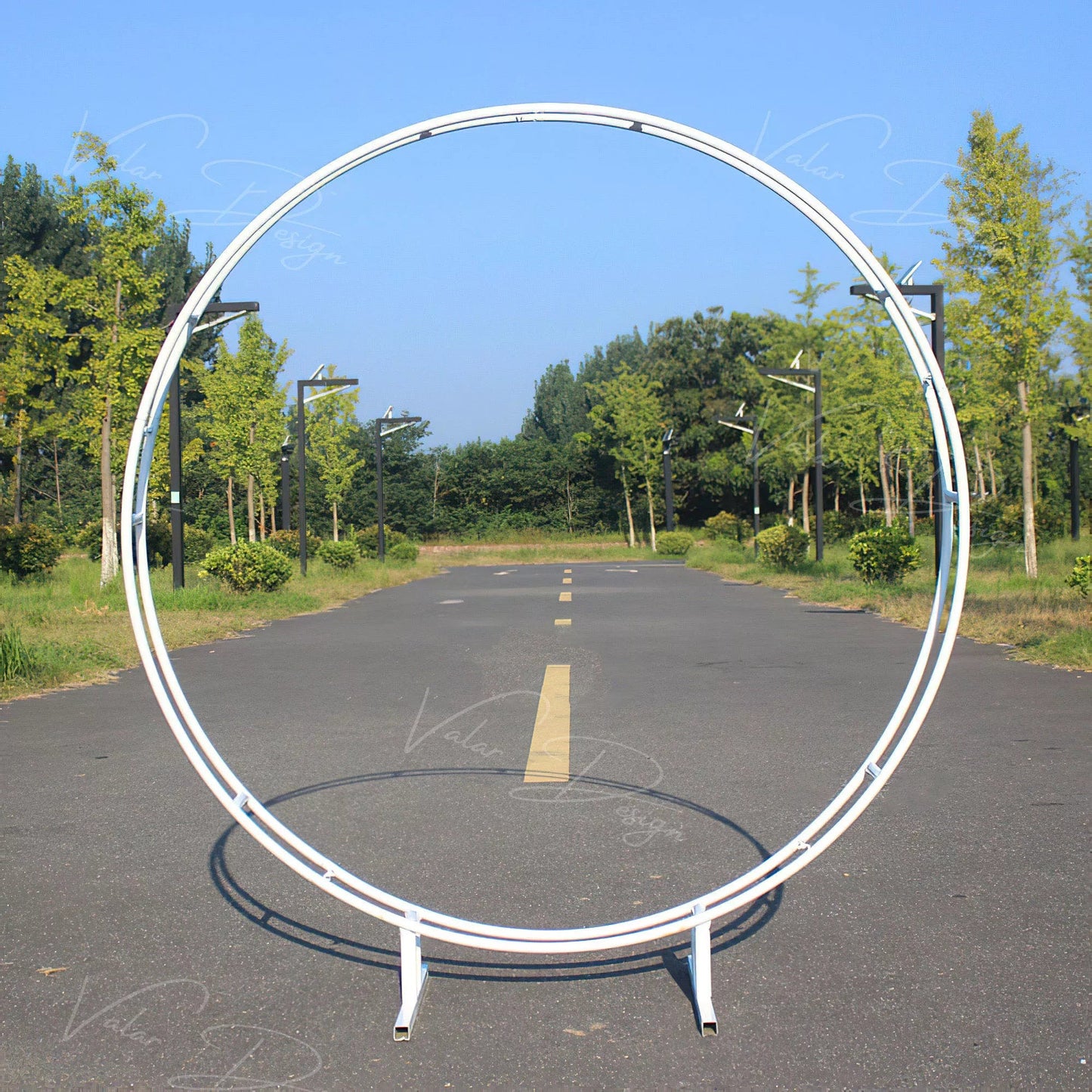 Flowers Extra Stable Multi-size Shiny Metal Wedding Arch Double Ring Round Circle Customizable Hoop Floral Wheel Bridal Outdoor Backdrop Stand Idea