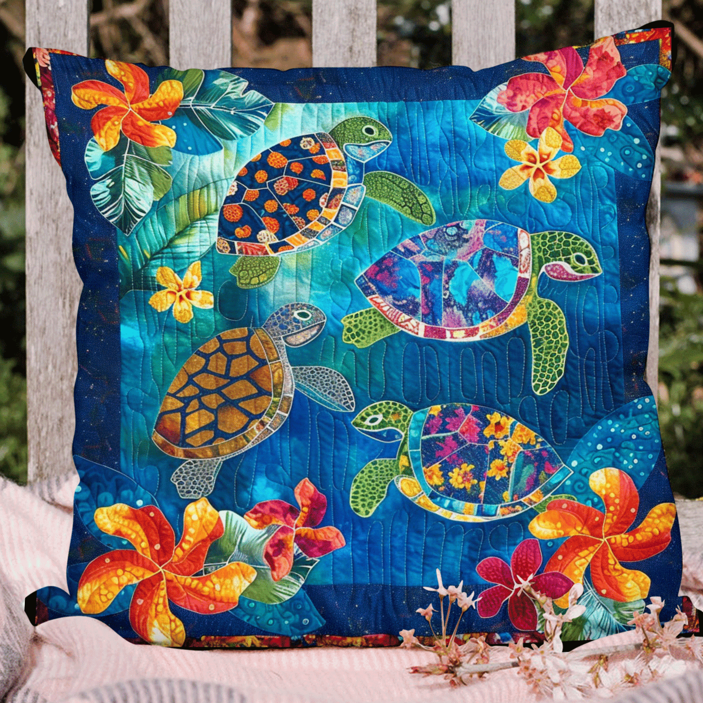 Vibrant Ocean Turtles Quilted Pillow Case NCU0TL960