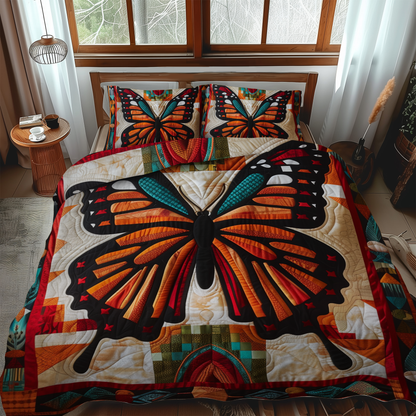 Juego de cama acolchado de 3 piezas con diseño de mariposas vibrantes NCU0VL136