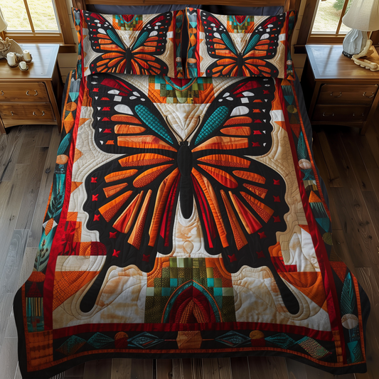 Juego de cama acolchado de 3 piezas con diseño de mariposas vibrantes NCU0VL136