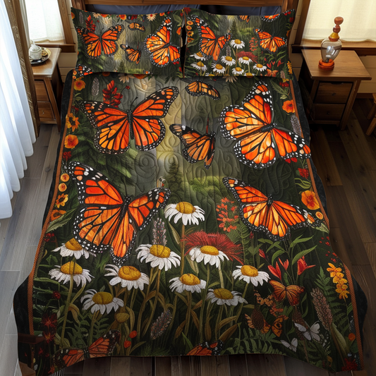 Vibrant Monarch Butterflies 3-Piece Quilted Bedding Set NCU0VL033