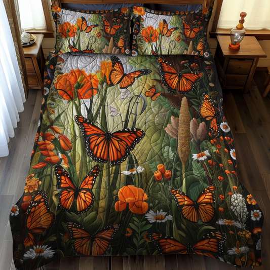 Vibrant Monarch Butterflies 3-Piece Quilted Bedding Set NCU0VL034