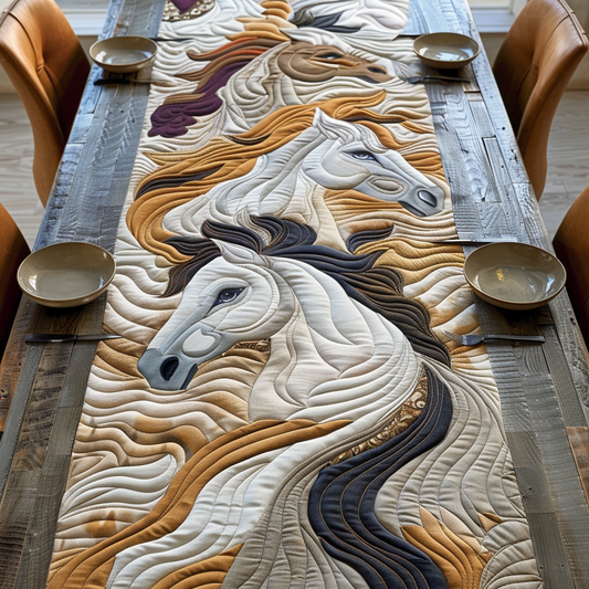 Vibrant White Horse Quilted Table Runner NCU0PD215