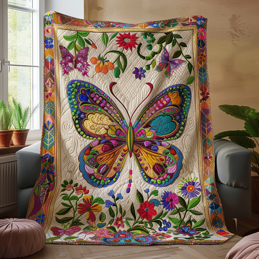 Manta acolchada con mariposas y mandalas vibrantes NCU0VL129