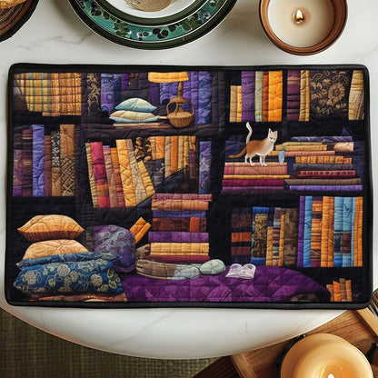 Vintage Bookshelf Quilted Place Mat NCU0TH503