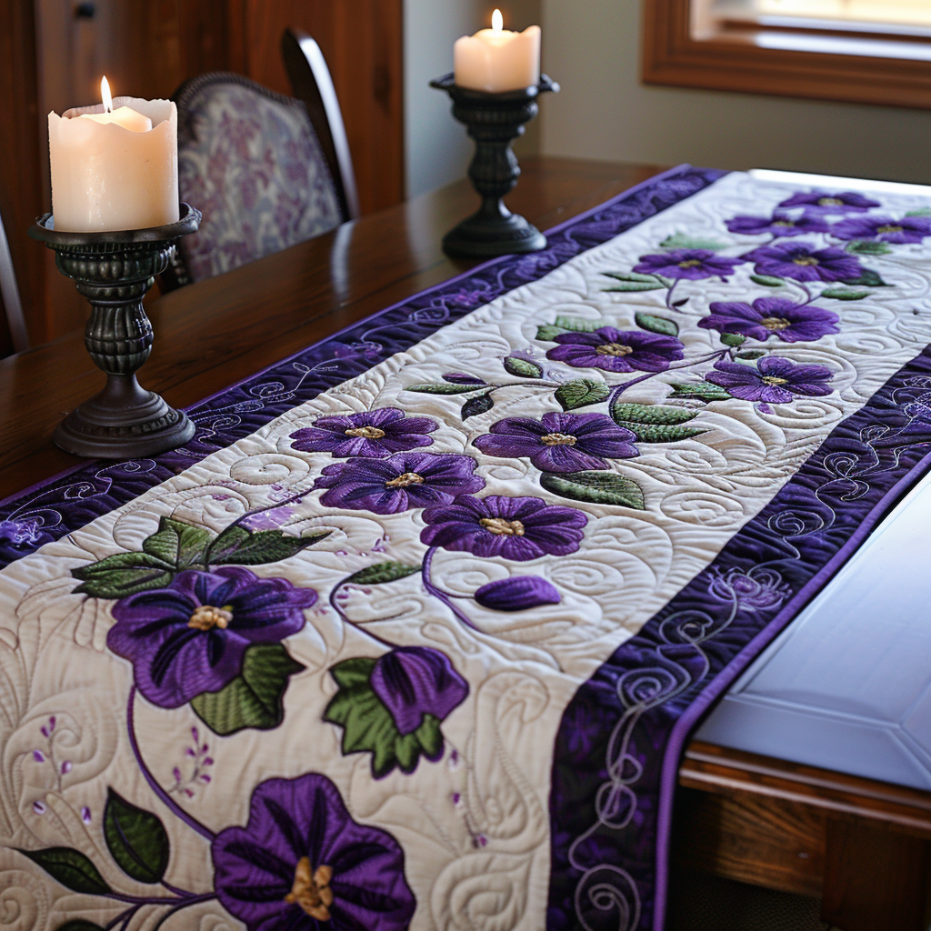 Violet Flowers Quilted Table Runner NCU0DV2127