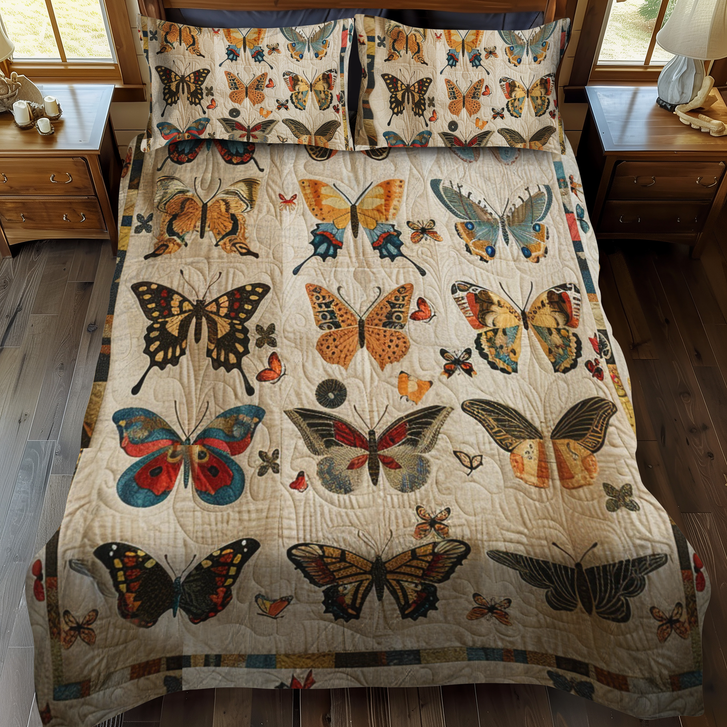 Vivid Butterflies 3-Piece Quilted Bedding Set NCU0VL132