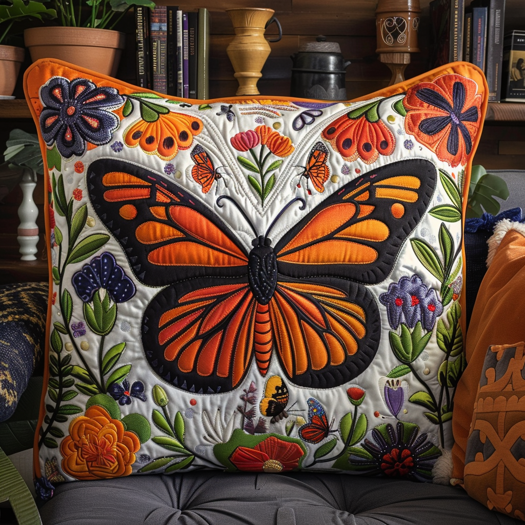 Funda de almohada acolchada con diseño de mariposa monarca vívida NCU0VL064