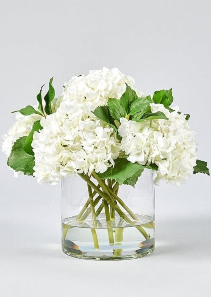 Faux Talc White Hydrangea Arrangement - 12"