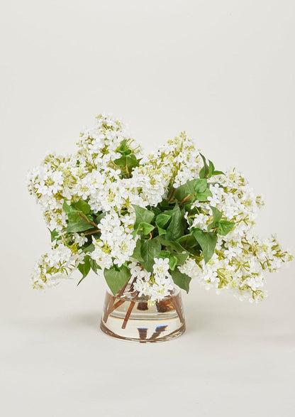 Faux Lilac Flower Arrangement in Glass Vase - 16"