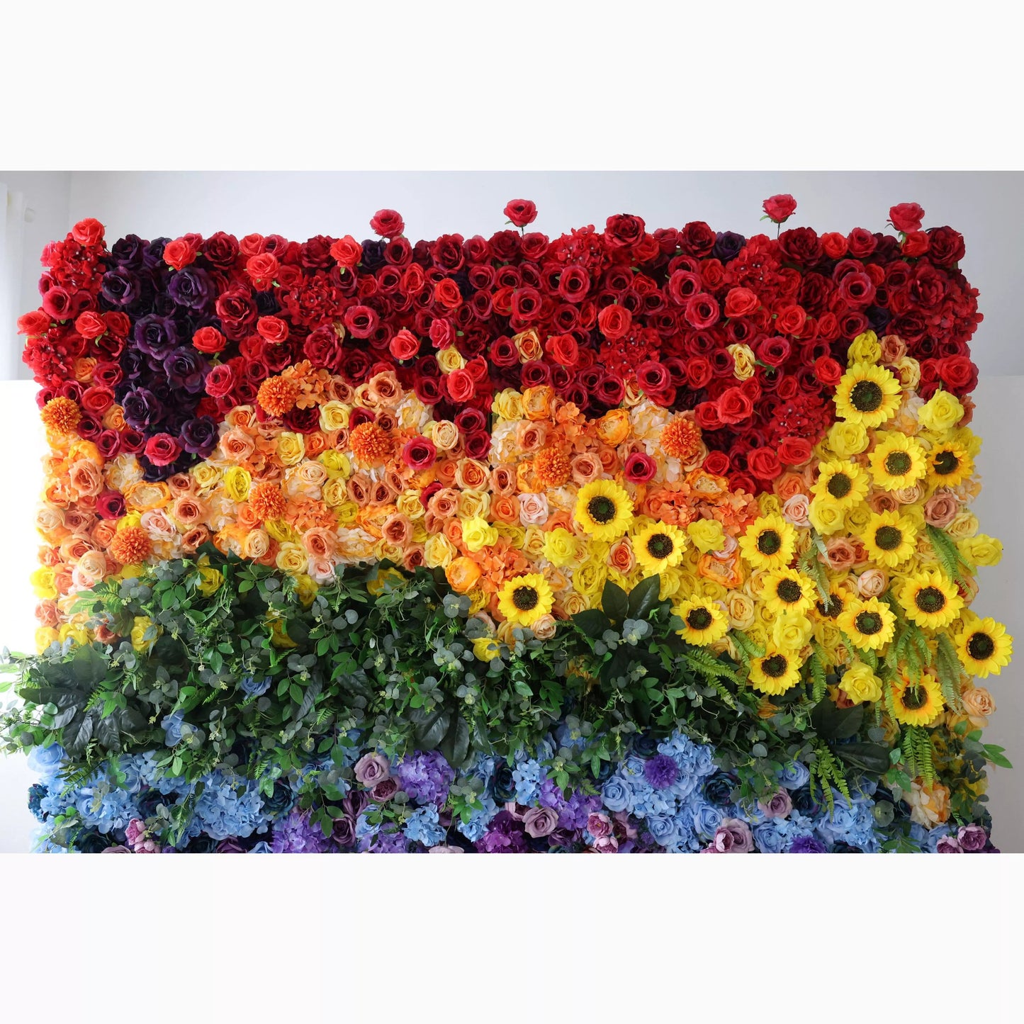 Roll Up Fabric Artificial Vivid Rainbow Flower Wall Wedding Backdrop, Floral Party Decor, Event Photography-VF-310