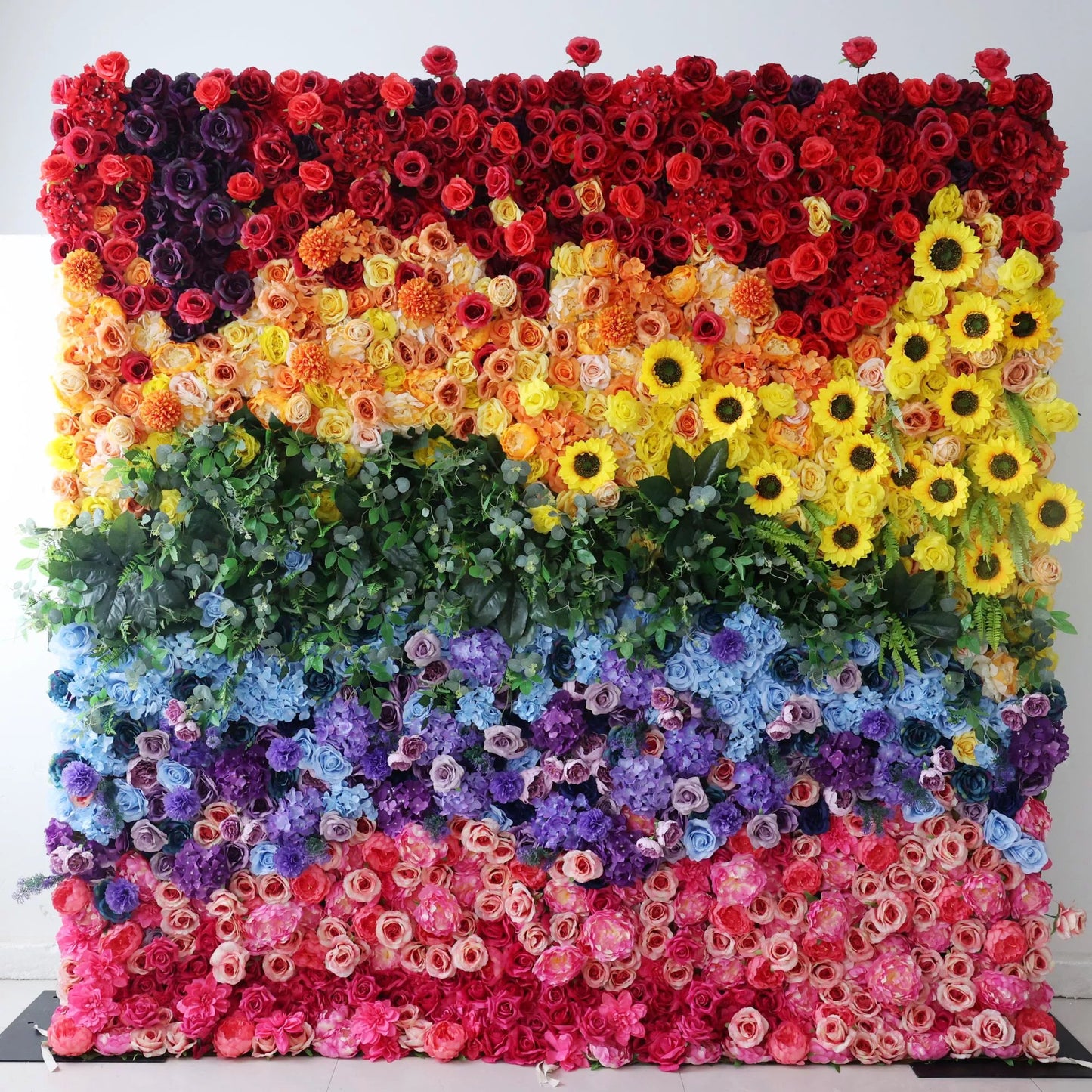 Roll Up Fabric Artificial Vivid Rainbow Flower Wall Wedding Backdrop, Floral Party Decor, Event Photography-VF-310