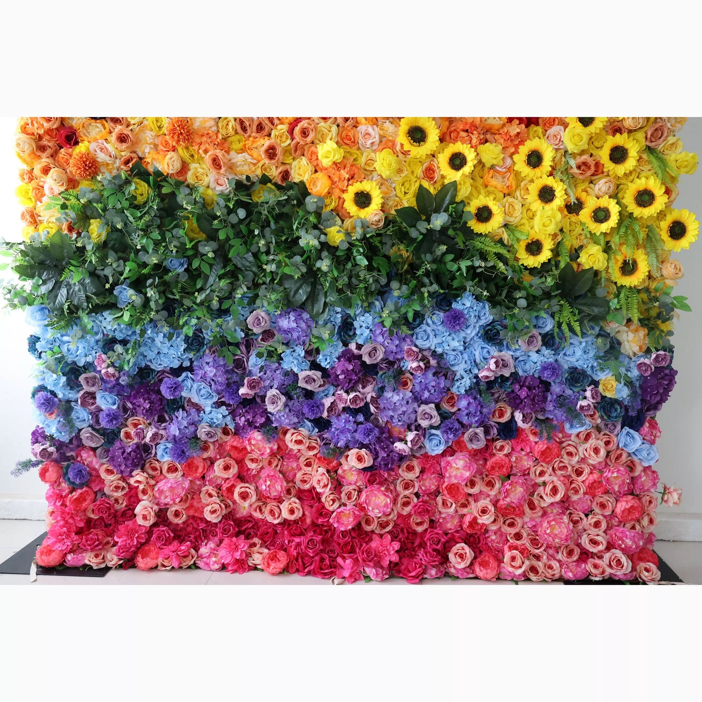 Roll Up Fabric Artificial Vivid Rainbow Flower Wall Wedding Backdrop, Floral Party Decor, Event Photography-VF-310