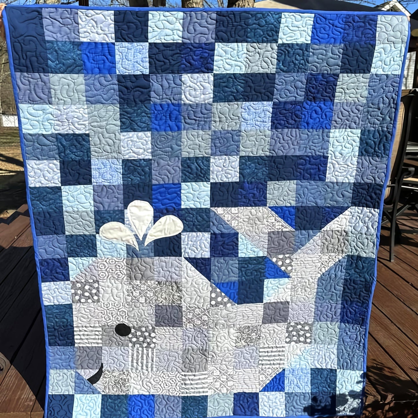 Whale Patchwork Quilted Blanket NCU0TH607