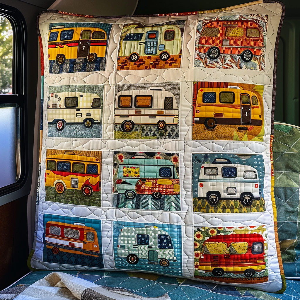 Whimsical Campervans Quilted Pillow Case NCU0TH034