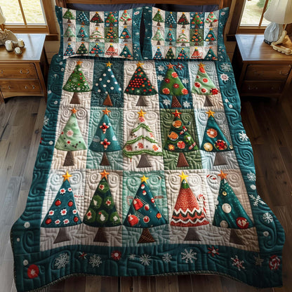 Whimsical Christmas Trees 3-Piece Quilted Bedding Set NCU0NT052