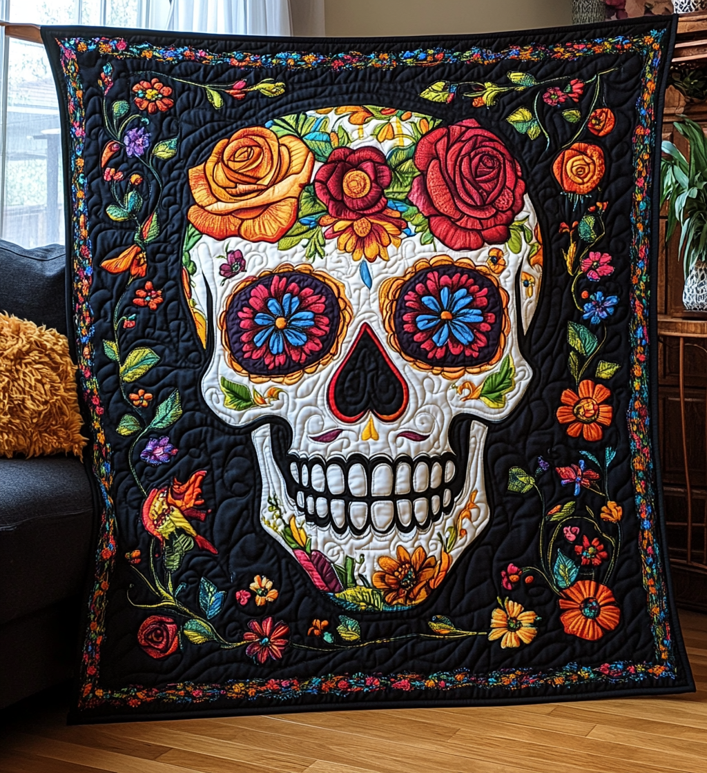 Whimsical Dia De Los Muertos Quilted Blanket NCU0DV483