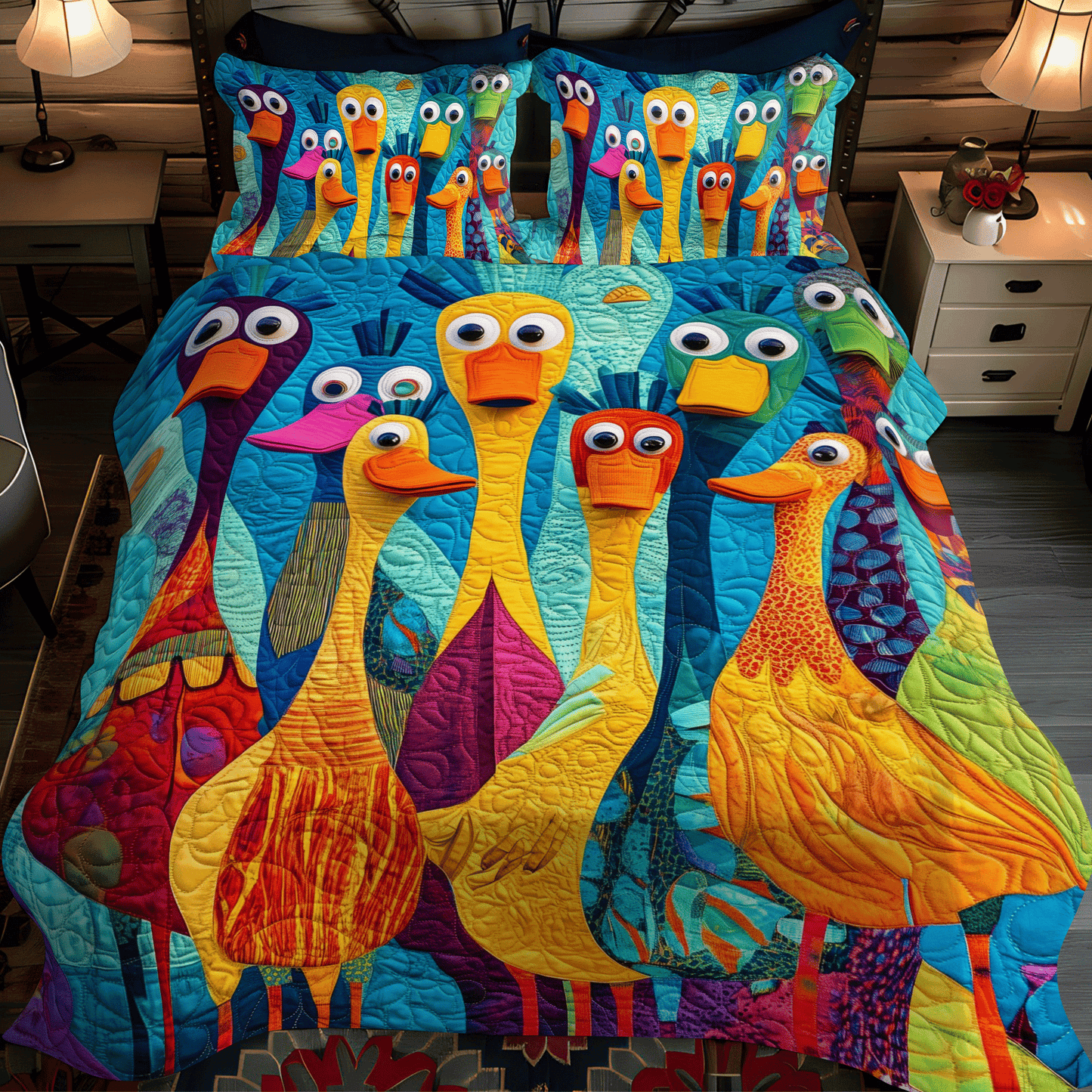 Whimsical Duck 3-Piece Quilted Bedding Set NCU0DV407