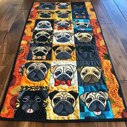 Whimsical Pugs Quilted Table Runner NCU0TH169