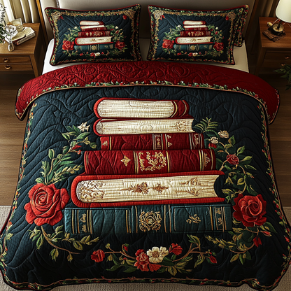 Whimsical Bookshelf 3-Piece Quilted Bedding Set NCU0DK2439