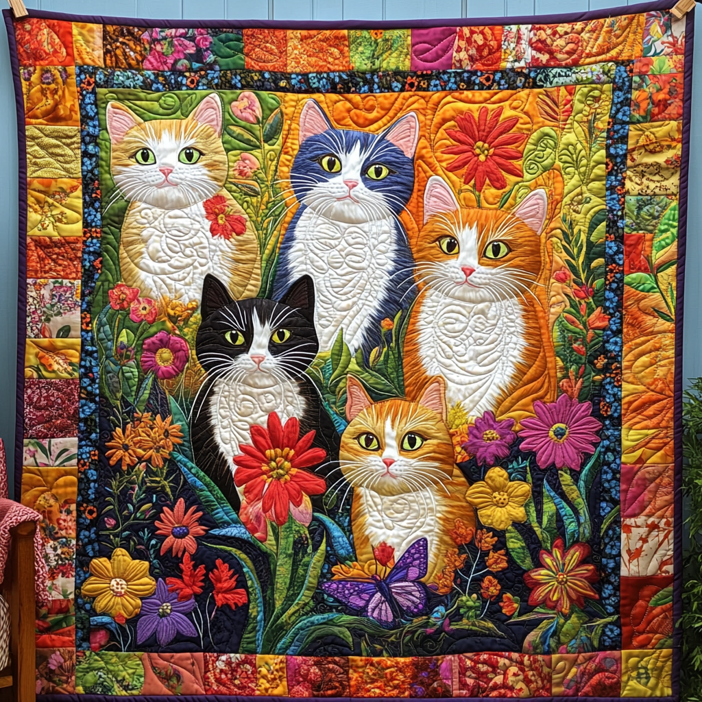 Whimsical Cat Quilted Blanket NCU0PD596