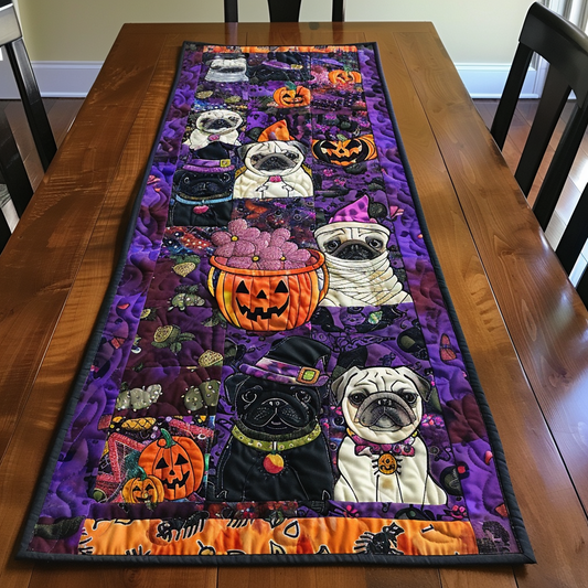 Whimsical Pugs Quilted Table Runner NCU0VL185