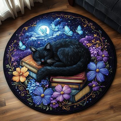 Black Cat Quilted Round Mat NCU0VT89