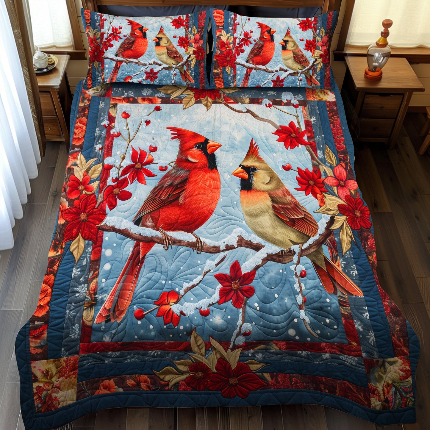 Winter Cardinal Love 3-Piece Quilted Bedding Set NCU0TH925