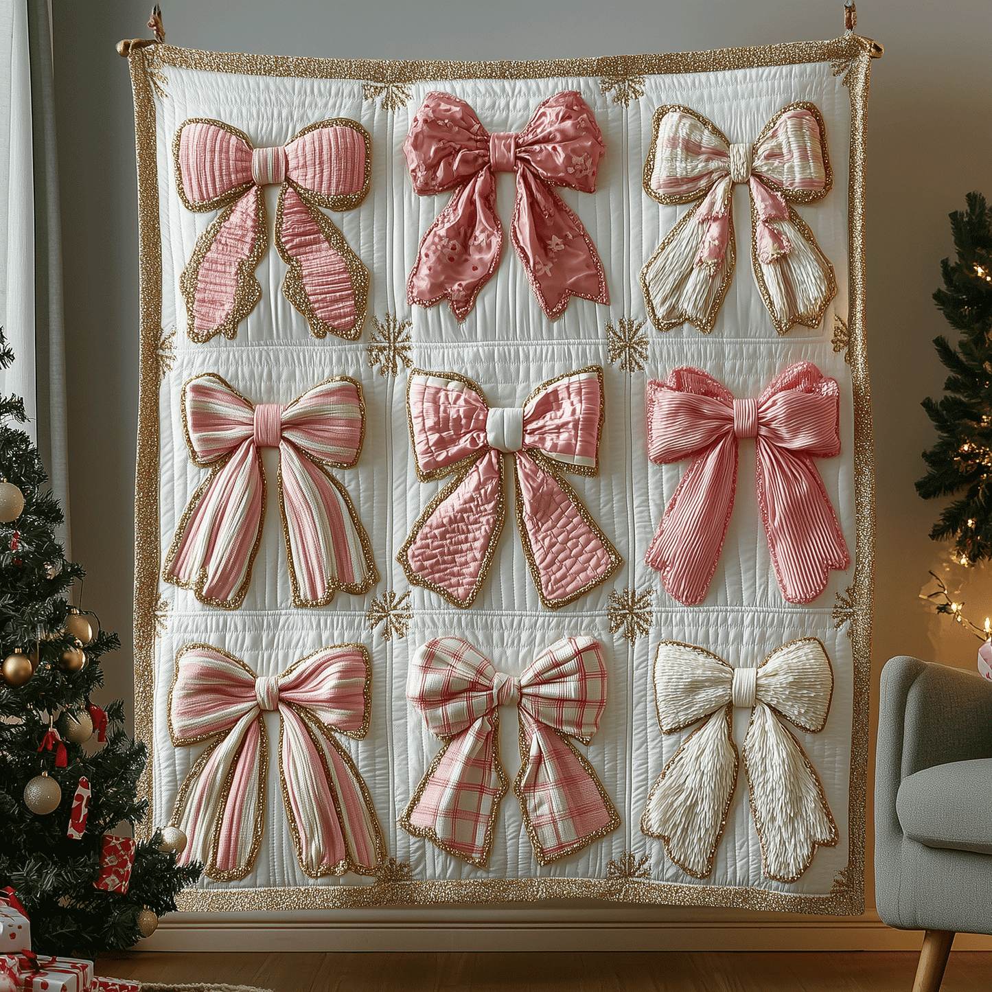 Winter Bow Whimsy Quilted Blanket NCU0TH2293