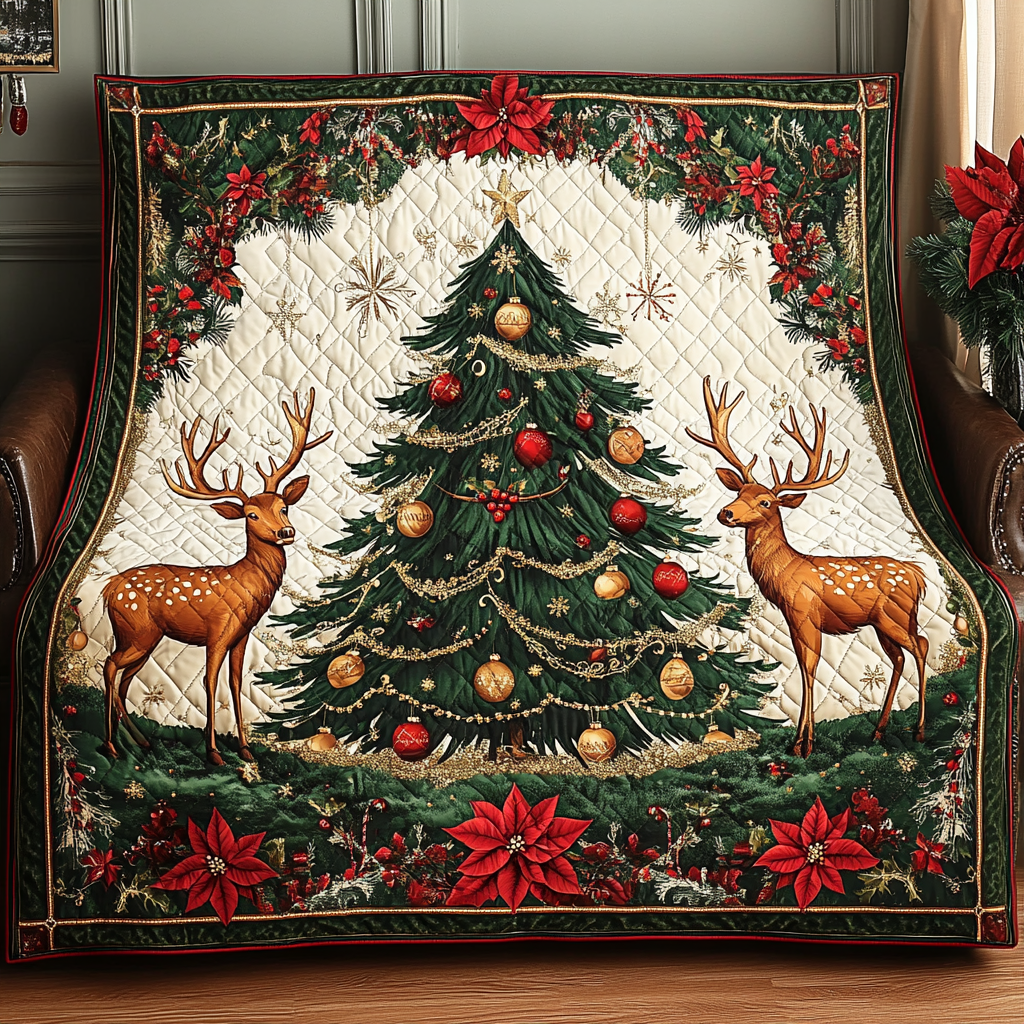 Winter Wonderland Reindeer Quilted Blanket NCU0TL2170