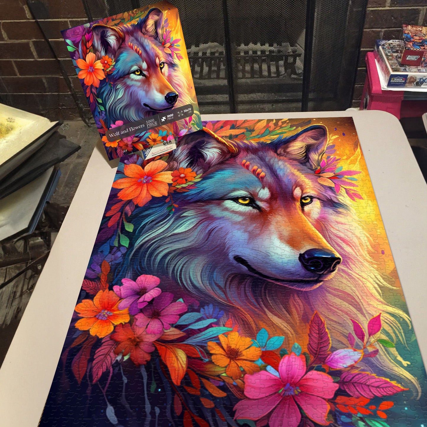 Wolf and Flowers Jigsaw Puzzle 1000 Pieces