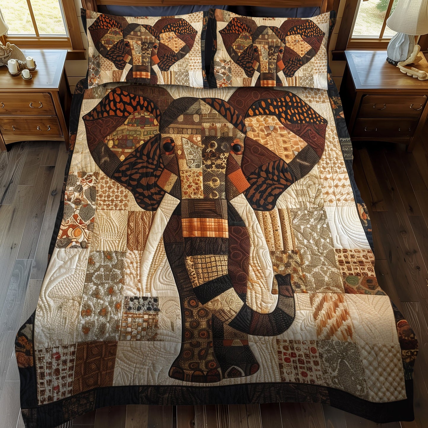 Juego de cama acolchado de 3 piezas con diseño de elefantes Woodland Harmony NCU0TH898