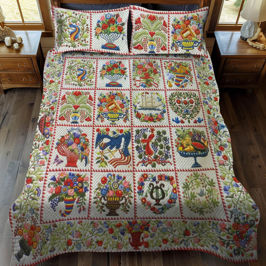 Woodland Whimsy Flowers 3-Piece Quilted Bedding Set NCU0LL018