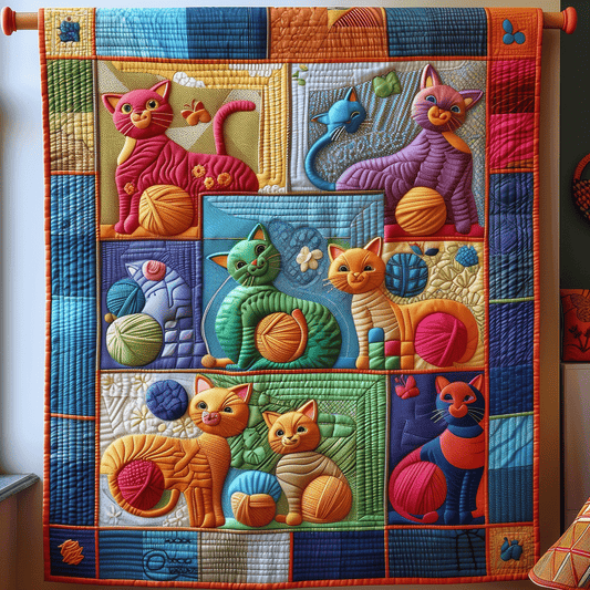 Yarnball Kitties Quilted Blanket NCU0TH1421