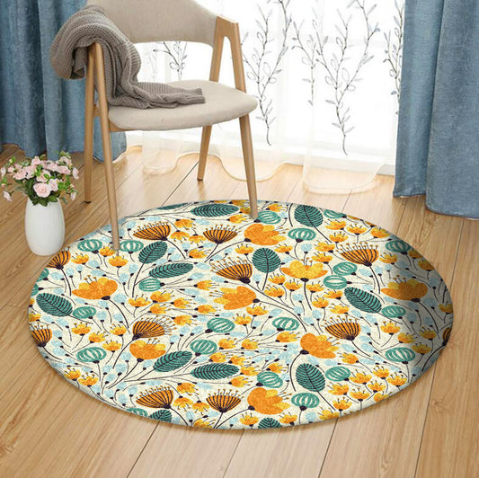 Yellow Orange Flowers NP3110001RR Round Area Rug