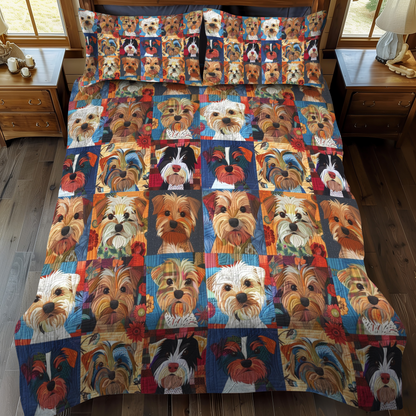 Juego de cama acolchado de 3 piezas con mosaico Yorkie NCU0NT023