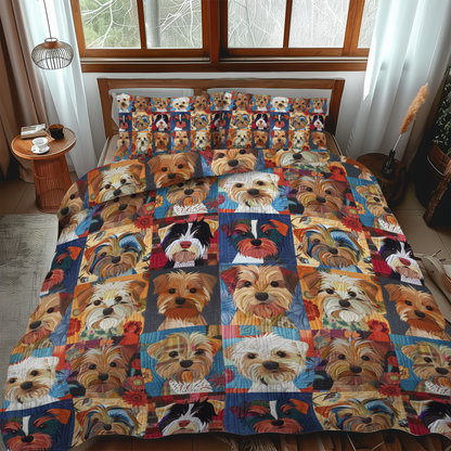 Juego de cama acolchado de 3 piezas con mosaico Yorkie NCU0NT023