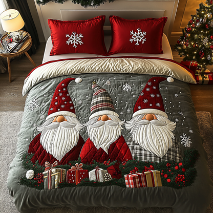 Yuletide Gnomes 3-Piece Quilted Bedding Set NCU0DK2579