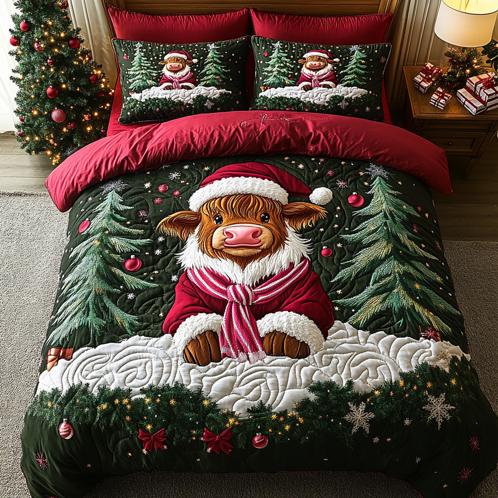 Yuletide Moo 3-Piece Quilted Bedding Set NCU0DK2676