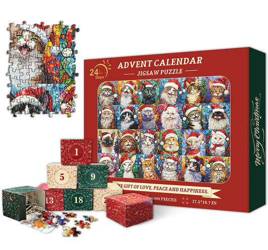 Merry Christmas Cats Advent Calendar Jigsaw Puzzle 1000 Pieces