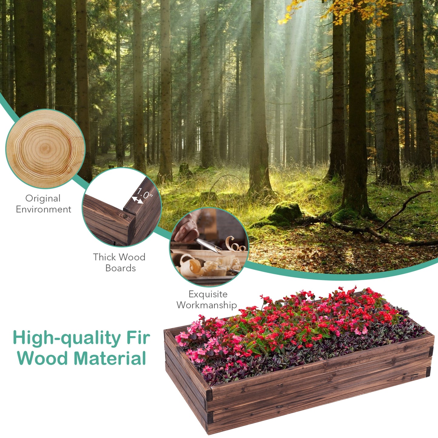 Wooden Raised Garden Bed Kit - Elevated Planter Box For Growing Herbs Vegetable