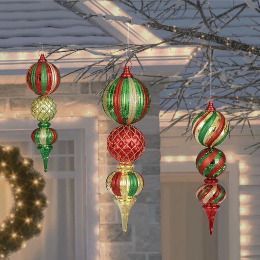 Set of 3 Jumbo Ornaments/Lawn Stakes - Red and Green