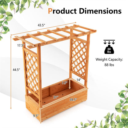 Raised Garden Bed with Arch Trellis Wood Elevated Planter Box with Hanging Roof Drainage Holes Side Trellis for Vine Climbing Plants