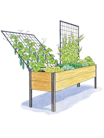 Elevated Planter Box and Space-Maker Pivoting Trellis Set, 2' x 8'