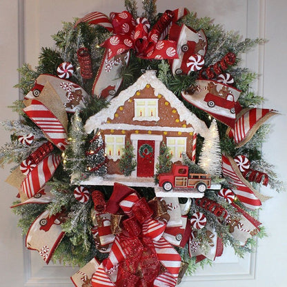 Lit Farmhouse Gingerbread Wreath for front door