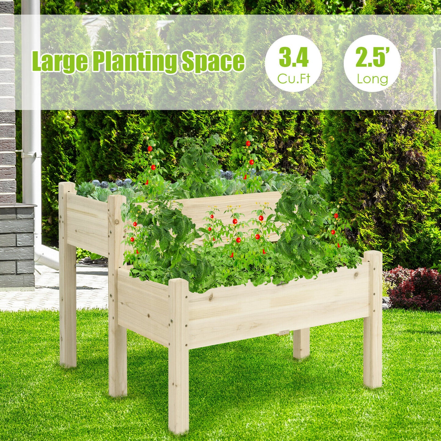 2 Tier Wooden Raised Garden Bed Elevated Planter Box w/Legs Drain Holes