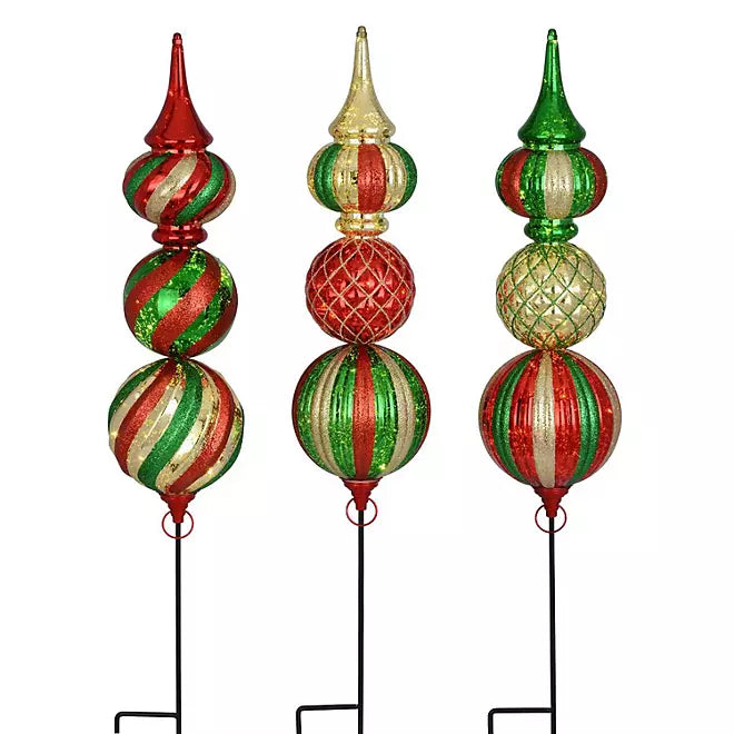 Set of 3 Jumbo Ornaments/Lawn Stakes - Red and Green